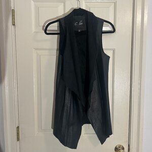 Faux Leather Vest, Velvet Lapel, Size M